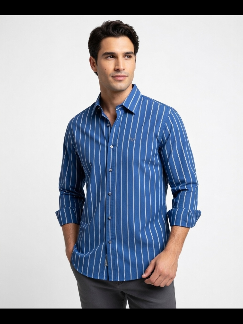 American Eagle Outfitters Blue & White Striped Button-Down Shirt (Size:small)